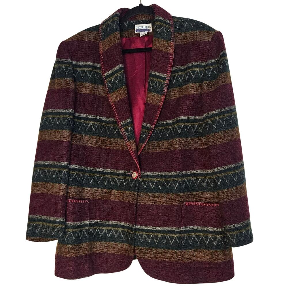 VTG Just Clothes Patterened Aztec Wool Blend Blazer lined Jacket sz XL